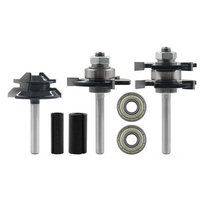 Drillpro 3Pcs 3 dents en forme de T langue et rainure Bit de routeur et 45 degrés de verrouillage Mitre Router Bit 1/4 p
