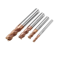 Drillpro 4 pièces 4/6/8 / 10mm fraise en bout rond 4 cannelures HRC55 AlTiN revêtement fraiseuse