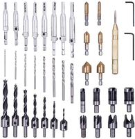 Drillpro 40 pièces bois chanfrein fraisage forets bois bouchon coupe centre poinçon noyau foret ensemble