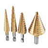 Drillpro 4Pcs Foret étagé en acier haute vitesse revêtu de titane 1/4 Foret étagé HSS à tige hexagonale