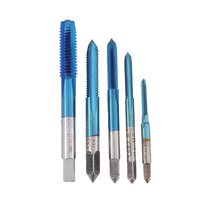 Drillpro 5 pièces M3-M8 bleu enduit machine vis taraud jeu de forage cannelure droite filetage métrique taraud foret