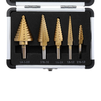 Drillpro 5Pcs Titanium Plating 1 / 8-1-3 / 8 Inch Step Drill Bit Set Hole Puncher for Metal Wood Steel