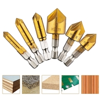 Drillpro 6Pcs 6-19mm Foret à fraiser 5 cannelures à tige hexagonale avec revêtement de chanfrein en titane