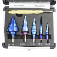 Drillpro 6Pcs HSS Nano Foret à étapes enduit bleu avec outil de forage de coupeur de trou central