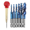 Drillpro 6pcs M3-M10 Ensemble de forets à tarauds combinés HSS Bleu Nano Fraises à ébavurer avec poinçon central automat