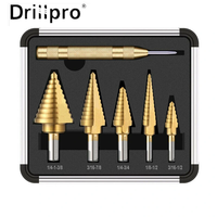 Drillpro 6PCS Premium Titanium-Coated HSS 4241 Step Drill Bit Set by Pro-Drills Variety Pack (1/8 to 1-3/8) High-Speed