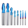 Drillpro 8PCS HRC55 Bleu Nano Fraise en bout de nez de boule en carbure de tungstène R1-R6 Fraise CNC Bits de routeur po