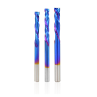 Drillpro Bleu Nano Revêtement Up Down Fraise 4mm Tige Carbure CNC Routeur Bit 2 Flûte Fraise