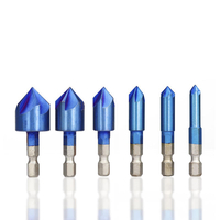 Drillpro 6pcs 6-19mm Foret à fraise 5 flûtes queue hexagonale Nano ensemble de coupe de chanfrein revêtu bleu