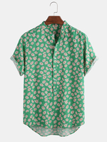 Drôle Daisy Floral Print manches courtes vacances Casual Henley chemises pour hommes femmes