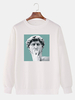 Drôle David Statue Imprimer Coton Pull À Manches Longues Drop Épaule Sweatshirts Pour Hommes