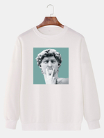 Drôle David Statue Imprimer Coton Pull À Manches Longues Drop Épaule Sweatshirts Pour Hommes