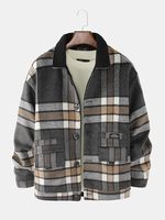 Duffle Jacket chaud à manches longues à carreaux pour hommes avec poche
