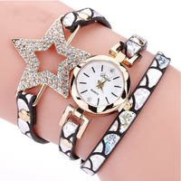 DUOYA 328 cinq étoiles en étoile style rétro montre-bracelet en cuir Bande montre à quartz