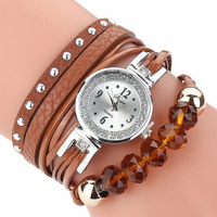 DUOYA D214 Cristal Style Casual Femmes Bracelet Montre Cadeau Bracelet En Cuir Quartz Montre