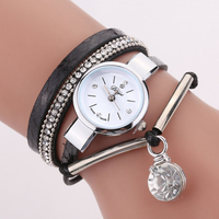 DUOYA D254 Pendentif Cristal Femmes Bracelet Montre Rétro Style Bracelet En Cuir Quartz Montre