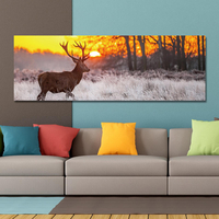 DYC 10677 peinture à lhuile de pulvérisation unique forêt lever du soleil paysage de cerfs sauvages pour la décorat