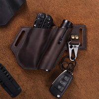 Ekphero EDC En Plein Air En Cuir Véritable Multifonction Lampe De Poche Ceinture Gaine Avec Porte-clés Ceinture Sac Cein