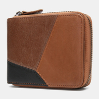 Ekphero Men Zipper en cuir véritable autour du porte-cartes porte-monnaie