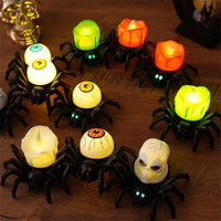 Elfeland 12PCS Halloween Spider Tea Lights with Glowing Eyes LED Flameless Spider Candle Halloween Decors with Skull & E