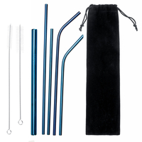 Ensemble de paille en métal portable 304 pailles en acier inoxydable pailles à boire en métal réutilisables avec pochett
