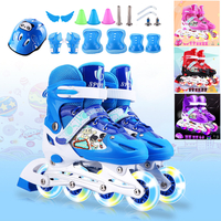 Ensemble de patins à roues alignées réglables de 3 tailles avec LED roues clignotantes Rouleau sécuritaire Roues éclaira