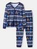 Ensemble de pyjama à deux pièces pour femmes de style de Noël imprimé col en V à manches longues
