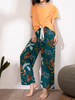Ensemble de pyjama à jambe large à col en V et imprimé de grue de style ethnique pour femmes