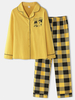 Ensemble de pyjama à la maison à taille élastique à carreaux pour femmes