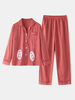 Ensemble de pyjama à manches longues à manches longues avec col à revers et imprimé de bande dessinée pour femmes