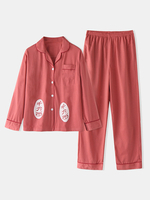 Ensemble de pyjama à manches longues à manches longues avec col à revers et imprimé de bande dessinée pour femmes