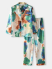 Ensemble de pyjama à manches longues et col à revers pour homme multicolore Tie-Dye