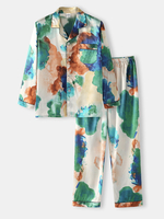 Ensemble de pyjama à manches longues et col à revers pour homme multicolore Tie-Dye