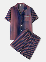 Ensemble de pyjama à rayures en soie lisse à revers pour hommes