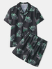 Ensemble de pyjama ample à col à revers imprimé Metasequoia pour hommes