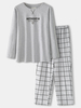 Ensemble de pyjama confortable pour hommes 100% coton à col rond haut à carreaux