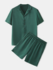 Ensemble de pyjama décontracté à manches courtes en fausse soie à manches courtes pour homme vert