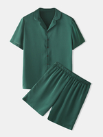 Ensemble de pyjama décontracté à manches courtes en fausse soie à manches courtes pour homme vert