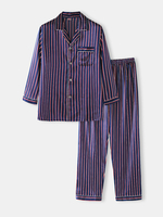 Ensemble de pyjama décontracté à manches longues en soie à rayures pour hommes