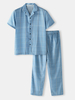 Ensemble de pyjama décontracté pour homme en coton avec lettre à carreaux et col à revers