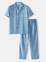 Ensemble de pyjama décontracté pour homme en coton avec lettre à carreaux et col à revers