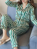 Ensemble de pyjama deux pièces à col à revers et à rayures pour femmes
