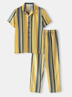 Ensemble de pyjama en coton à la maison à manches courtes à manches courtes et à col à revers pour hommes