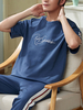 Ensemble de pyjama en coton pour hommes à manches courtes à rayures latérales et à taille élastique