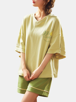 Ensemble de pyjama en deux pièces à manches courtes imprimé mignon de bande dessinée pour femmes