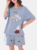Ensemble de pyjama en deux pièces à manches courtes imprimé mignon de bande dessinée pour les femmes
