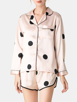 Ensemble de pyjama lâche à manches longues en polaire à pois rose pour femmes