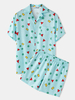 Ensemble de pyjama lâche Cofy pour hommes à motif géométrique imprimé
