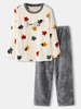 Ensemble de pyjama épais en flanelle à col rond brodé avec lettre motif étoile de chat pour hommes