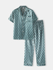 Ensemble de pyjama pour homme en fausse soie avec poche poitrine à manches courtes,  taille élastique